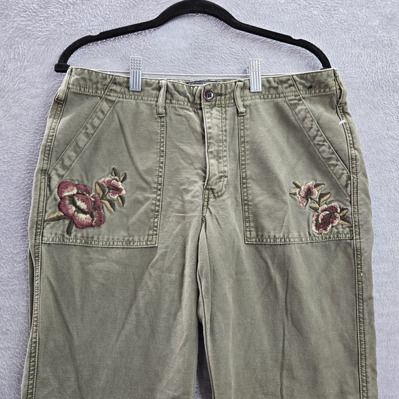 Abercrombie & Fitch Women Pants 30 10R Green Floral AMES LOW RISE Slim Boyfriend - Picture 3 of 13